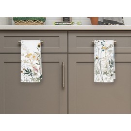 QODUNG Watercolor Wildflowers Floral Soft Kitchen Towels Dishcloths 16x24 Inch Set of 2,Spring Summer Flower Drying Cloth Hand Towels Tea Towels for Kitchen