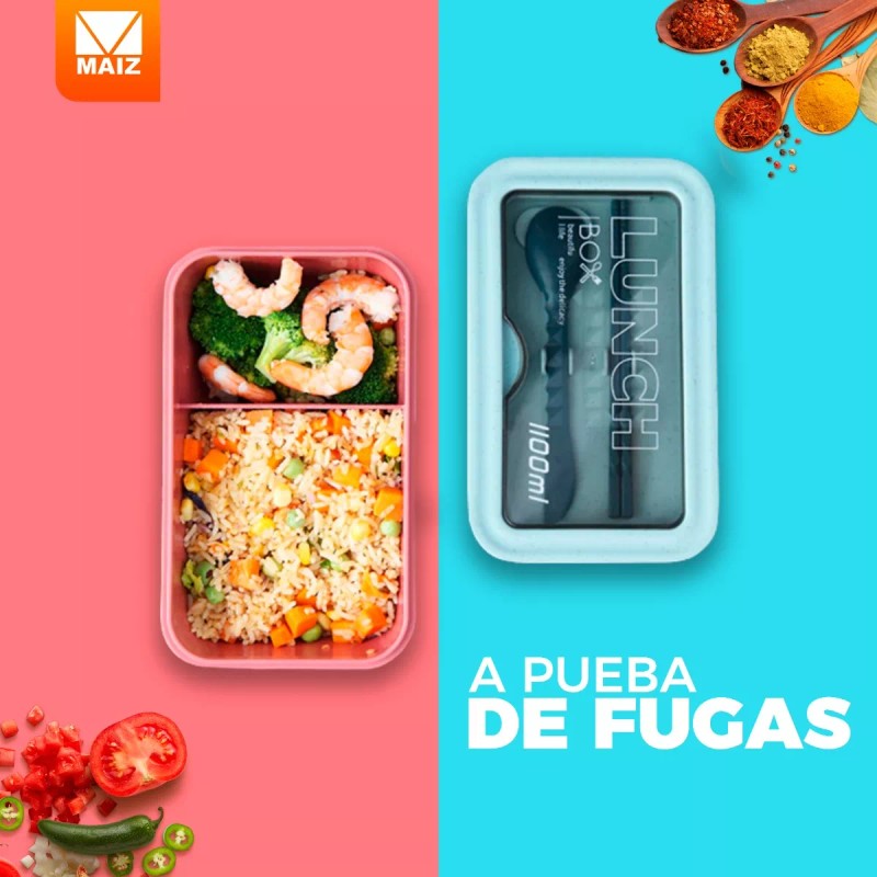 Maíz Contenedor Lonchera Box Lunch Divisiones Cubiertos Portatil