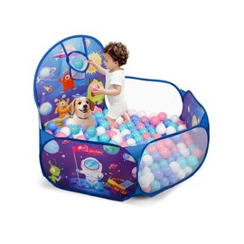 Space Rocket Kids Ball Pit for Toddler with Basketball Hoop Foldable Pop-Up Baby Ball Pool for Girls Boys Indoor & Outdoor Game 47.24"/120cm Wide Plyahouse Tent (Balls NOT Included)