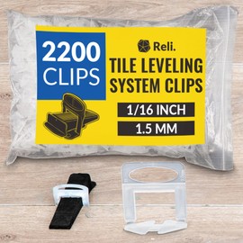 Reli. Tile Leveling System 1/16 Inch (2200 Pcs) Tile Spacers Clips for Professional Ceramic Stone Floor Installation, DIY | Lippage Free, Wedge Compatible Leveling System Clips | 1/16", 1.5mm Spacers
