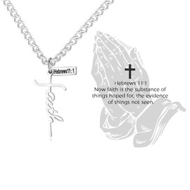 JAYUMO Fashion Stainless Steel Silver Gold Black Letter Faith Cross Bible Verse Dog Tag Pendant Necklace for Men Women 20-22 Inches Curb Chain