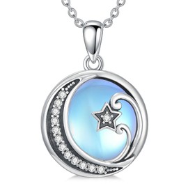 KZX Zircon Moon Necklace for Girl 925 Sterling Silver Moon Pendant Moonstone Moon and Star Necklace Jewelry Graduate Gift for Daughter Wife