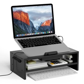 Adjustable Wood Laptop Stand, Ergonomic Height Angles Computer Holder, Riser Holder Notebook Stand for Desk Compatible with Air, Pro, Dell, HP, Lenovo More 10-17.3" Laptops, Black