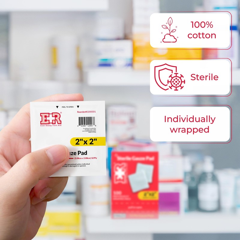 Ever Ready First Aid Sterile Gauze Pads, 2x2, 100/box