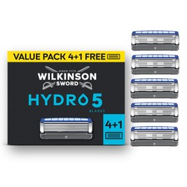 Wilkinson Sword Hydro 5 Razors Blade for Men, Men's Shaver Refill Pack, Skin Hydration, Carbon Coated Blades, 4 Razor Refills Plus 1 Bonus