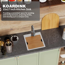 Black Kitchen Sink Workstation, 15x17 In Stainless Steel Drop In Bar Sink Modern Small Single Bowl Kitchen Sink Gift Combo-SS Grid,Colander,Cutting Board,Drain Assembly For Various Kitchen And Bar