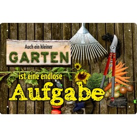 Geschenkeparadies 24 Tin Sign with German Text "Auch EIN Kleiner Garten ist eine endlose Aufgabe"