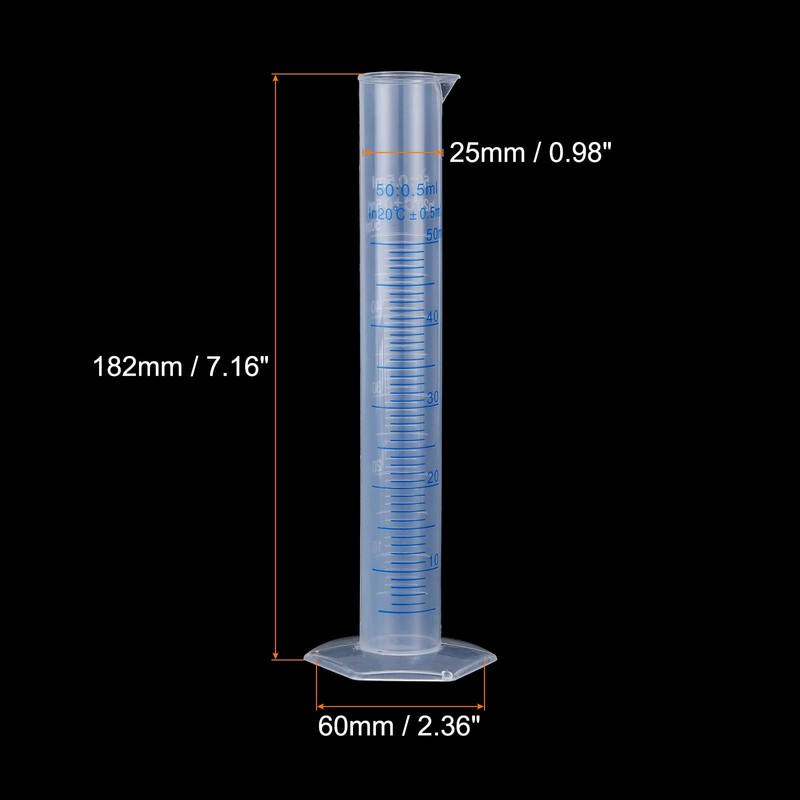 sourcing map Plastic Graduated Cylinder, 50ml Measuring Cylinder, Test Tube