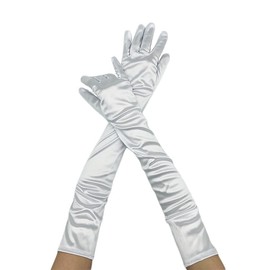 opdypcs Women Long Opera Party Gloves 1920s Satin Gloves Costumes Stretchy Adult Size Elbow Length Bridal Wedding (White)