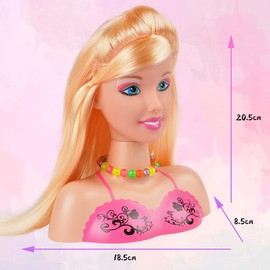 HOTUT Kids Hairdressing Makeup Doll Head, 17 Pcs Makeup Hairdressing Doll Styling Head Toy with Hair Accessories, Hairdressing Makeup Toy, Hair Styling Doll Head Toys for Girls Gift