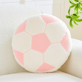 XVTRU World Cup Soccer Throw Pillow Round Football Decorative Pillows Pillow Aesthetic Soccer Ball Shaped Plush Cushion for Room Decor (Pink,12 Inch)