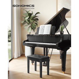 SONGMICS Piano Bench with Padded Cushion and Storage Compartment for Music Books, Vanity Stool, Tufted Wooden Piano Seat, 13.8 x 22 x 19.5 Inches, Black ULPB55H