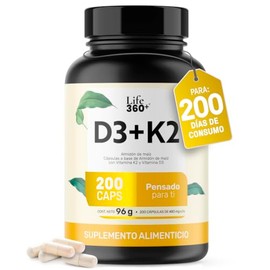 LIFE 360+ Vitamina K2 D3 | 200 cápsulas | 480mg por porción