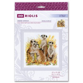 Riolis 1761 - Meerkats - Cross Stitch Kit 9¾" x 9¾" 14 Count 21 Colors