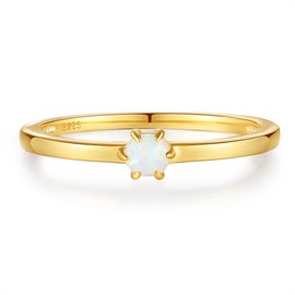 espere Dainty Gold Opal Ring | Tiny White Opal Ring in 18K Gold Plated Sterling Silver | Opal Gem Stacking Ring October Birthstone Jewelry Gift for Her [Size 6]