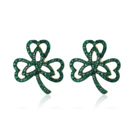 EVER FAITH St. Patrick's Day Lucky Three Leaf Clover Pierced Stud Earring, Heart-Shaped Crystal Green Celtic Knot Earring Irish Holiday Jewelry Gift for Women