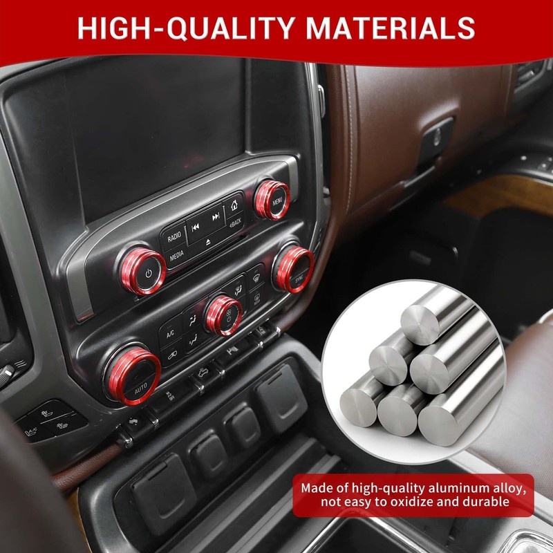 PDKLIN for Silverado Center Console Knob Cover Trim Ring Red