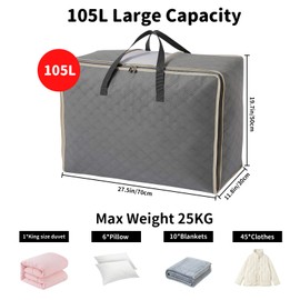 CHARMDI Extra große Aufbewahrungstaschen mit Reißverschlüssen, 105 l, 2 Stück, atmungsaktive Bettdecken-Aufbewahrungstasche, 3-seitiger Reißverschluss oben, Kleideraufbewahrungstasche mit PVC-Fenster