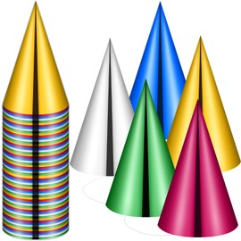 Haiabei 50Pcs Cone Party Hats Colorful Metallic Foil Birthday Cone Hats Bulk Set(Metallic Blue/Green/Gold/Silver/Rose Red)