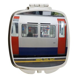 Island Gifting - 4 Inch Ceramic Tile Art - Subway Car London Underground Mind The Gap - Square Compact Mirror - Travel Mirror
