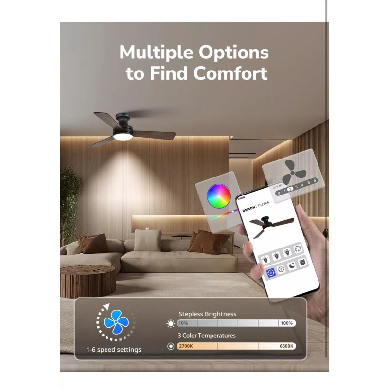 Orison Ceiling Fans with Lights, 42 inch Low Profile Ceiling