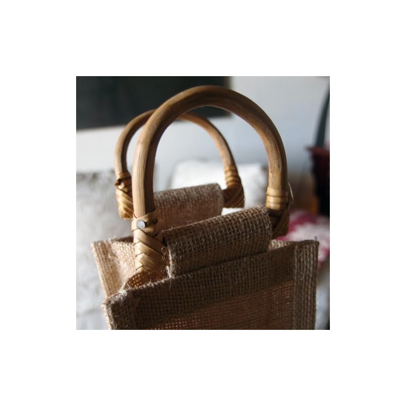 burlapfabric.com Natural Jute Wine Bags with Wooden Handles - 5