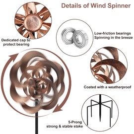 Gronhof Garden Wind Spinners Outdoor Metal, Copper Kinetic Wind Sculptures & Spinner Yard Art for Outdoor Patio Lawn Decoration