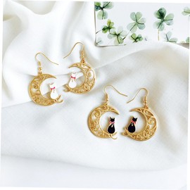 BESPORTBLE 1 Pair of Cat Moon Shaped Earring Hollow - out Fashion Earring Ear Jewelry for Women Girl (white Cat)
