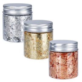 Gold Leaf Imitation 3 Bottles Gold Flakes Metallic Foil Flakes for Resin Nail Decorations Craft Embellishments 10g/Bottle