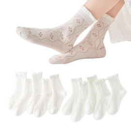 BEHELE Toddler Baby Girl Lace Mesh Crew Socks, Princess Mary Jane Dress Socks, 10 Pairs (US, Age, 1 Year, 3 Years, Style5)