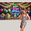 Qpout Neon Happy 21st Birthday Backdrop Banner, Neon Birthday Decorations