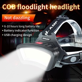 DARKBEAM Hard hat Headlamp COB LED Floodlight with Red Light USB Rechargeable 2000 Lumen - Car Maintenance and Night Construction - Included Rechargeable Battery Last for 6-10 Hours