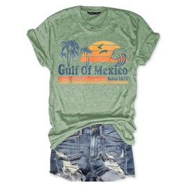 Mexico Shirts for Women Gulf of Mexico Since 1672 Retro Vintage Graphic Tees Olive XL