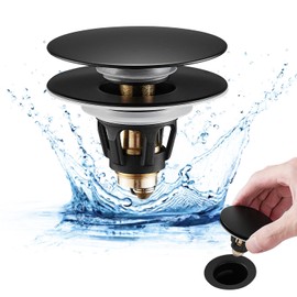 Fransiton Universal Bathroom Sink Stopper, 1.1-1.77 Inch Pop Up Drain Stopper for Washbasin Bathroom Sink with Anti-Clogging Detachable Drain Hair Catcher Matte Black