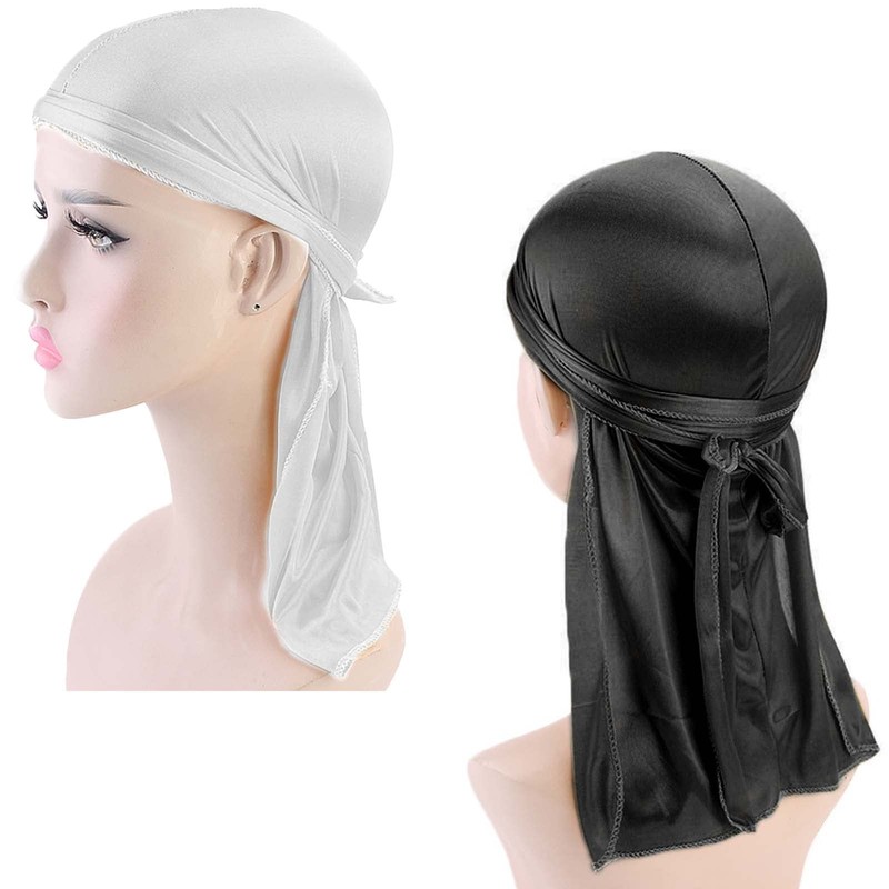 2 Pieces Durag with Long Tail, Unisex Durag Men Silk