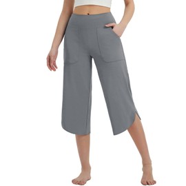 BALEAF Women's Capri Pants Wide Leg Yoga Capris with Pockets Loose Stretch Workout Leggings Casual Summer Dark Grey XL
