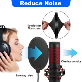 Microphone Pop Protection Professional Pop Protection Microphone Pop Filter Mask Shield for Yeti, Blue, MXL, Snowball, HyperX, QuadCast and Other Microphones, Double Noise Reduction, 360° Adjustable