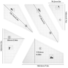 Kettion Crazy Quilting Template Set, Creative Transparent Sewing Machine Ruler, Non-Slip Hand Patchwork Ruler, Acrylic DIY Sewing Tools, Grids Scrap Templates, Quilt Rulers