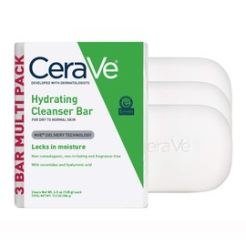 CeraVe Hydrating Cleanser Bar, Soap-Free Body and Facial Cleanser with 5% Moisturizing Cream, Fragrance-Free, 3-Pack, 4.5 Ounce Each