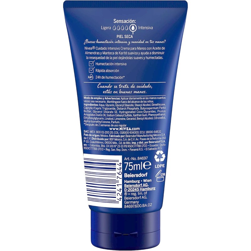 NIVEA Crema Para Manos Piel Seca con Aceite de Almendras,