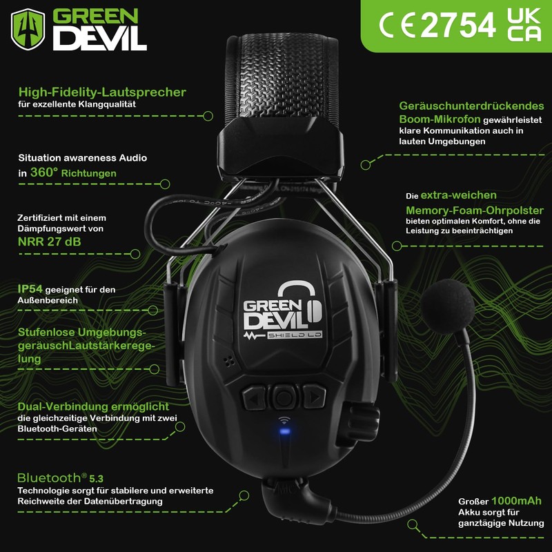 GREEN DEVIL Shield LD Active Hearing Protection - Electronic Hearing