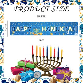 CZAYEFNH Happy Hanukkah Party Decorations, 98 x 20 Inch Happy Hanukkah Theme Banner Background Blue Fabric, Jewish Hanukkah Party Background Photo Booth Decor