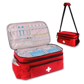 Dmnnlp First Aid Bag Empty Large 16x8.3x7 inch with Adjustable Shoulder Strap, Medical Organizer for Pet First Aid Kits, Home Travel Camping Emergency Supplies Storage (Red)
