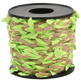 CABODYALS 33 Feet 2MM Green Leaves Vine Ribbon Artificial Leaf String Rattan Cord Natural Jute Trim Braided Burlap Decorated Twine Rope for Crafts Garden Jungle Bar Party Home Decoration DIY Project
