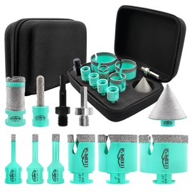 LEKOMESH Tile Hole Saw Kit - (6/8/10/35/50/65mm+10mm Finger Bit+25mm Drilling Milling Bit+50mm Chamfer Bit+SDS/HEX Adapter) Diamond Drill Bits for Porcelain Ceramic Marble Brick,5/8"-11 Thread