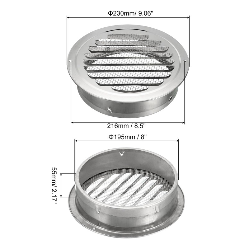 PATIKIL 8" Round Soffit Air Vents, Stainless Steel Louver Grille