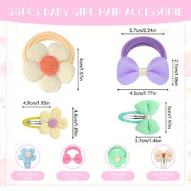 Toddler Hair Accessories, Kids Hair Bands 36pcs Seamless Bows and Flowers Toddlers Cute Hair Clips Elastic Ponytail Holder No Damage Hair Ties for Baby Girls Infants Kids Children