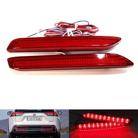 2x Red Lens Rear Bumper Reflector LED Fog Tail Stop Brake Light DRL For IS F RX300 NX RC Harrier Verso bZ4X Solterra 2019+ RAV4