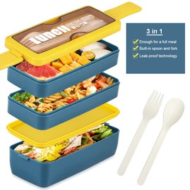 Iteryn Bento Box Lunch Box, 3-In-1 Compartment Containers - Wheat Straw, Leakproof Eco-Friendly Stackable Bento Lunch Box Meal Prep