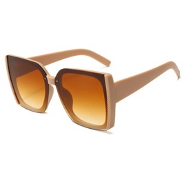 YAMEIZE Square Sungalsses Oversized for Women Ladies Designer Vintage Retro Square Frame Trendy Big Sunglasses UV400 Brown Brown